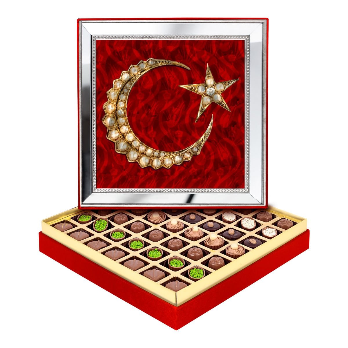 Ayna Çerçeveli Türk Bayrağı Kutusu Spesiyal Çikolatalı