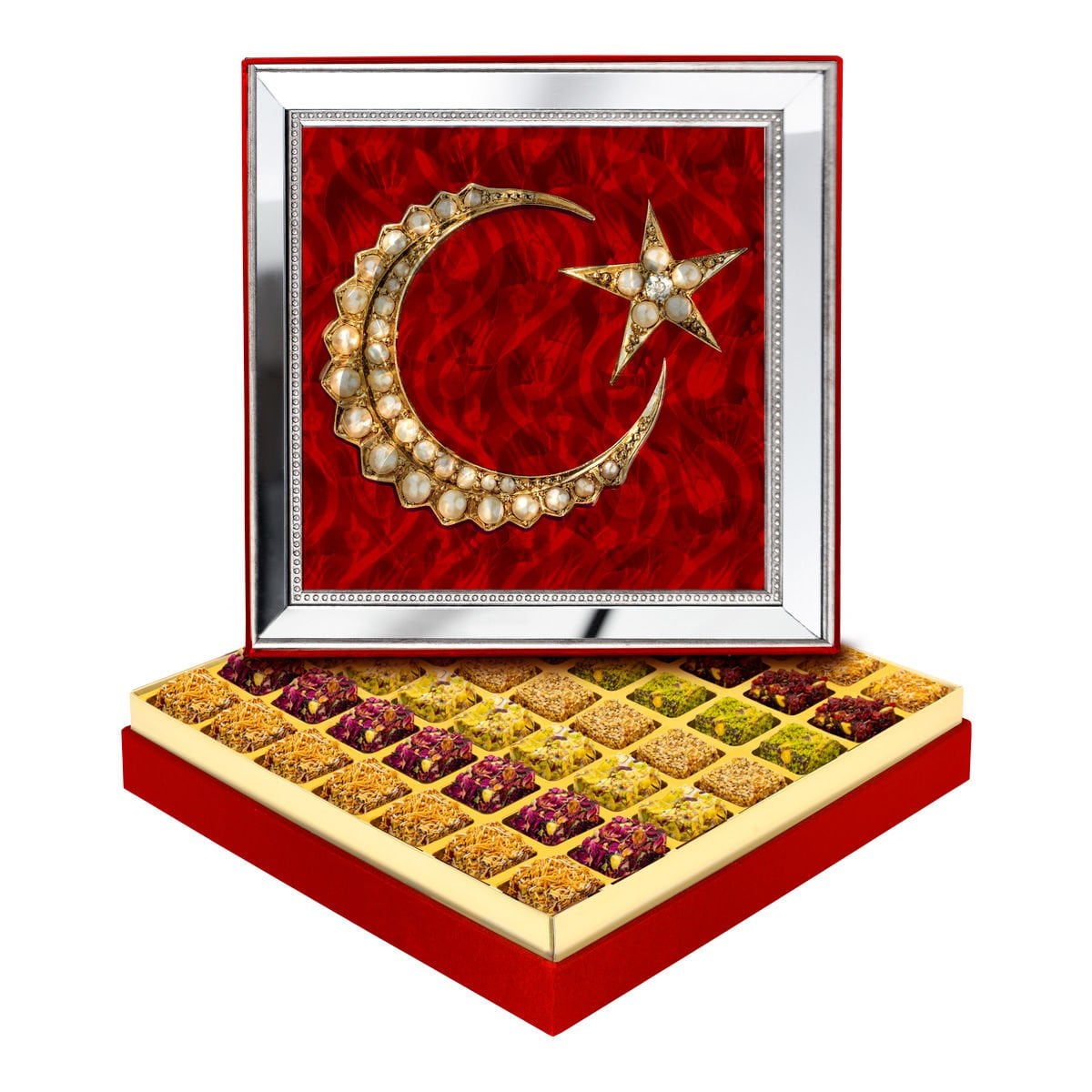 Ayna Çerçeveli Türk Bayrağı Kutusu Lüks Lokumlu