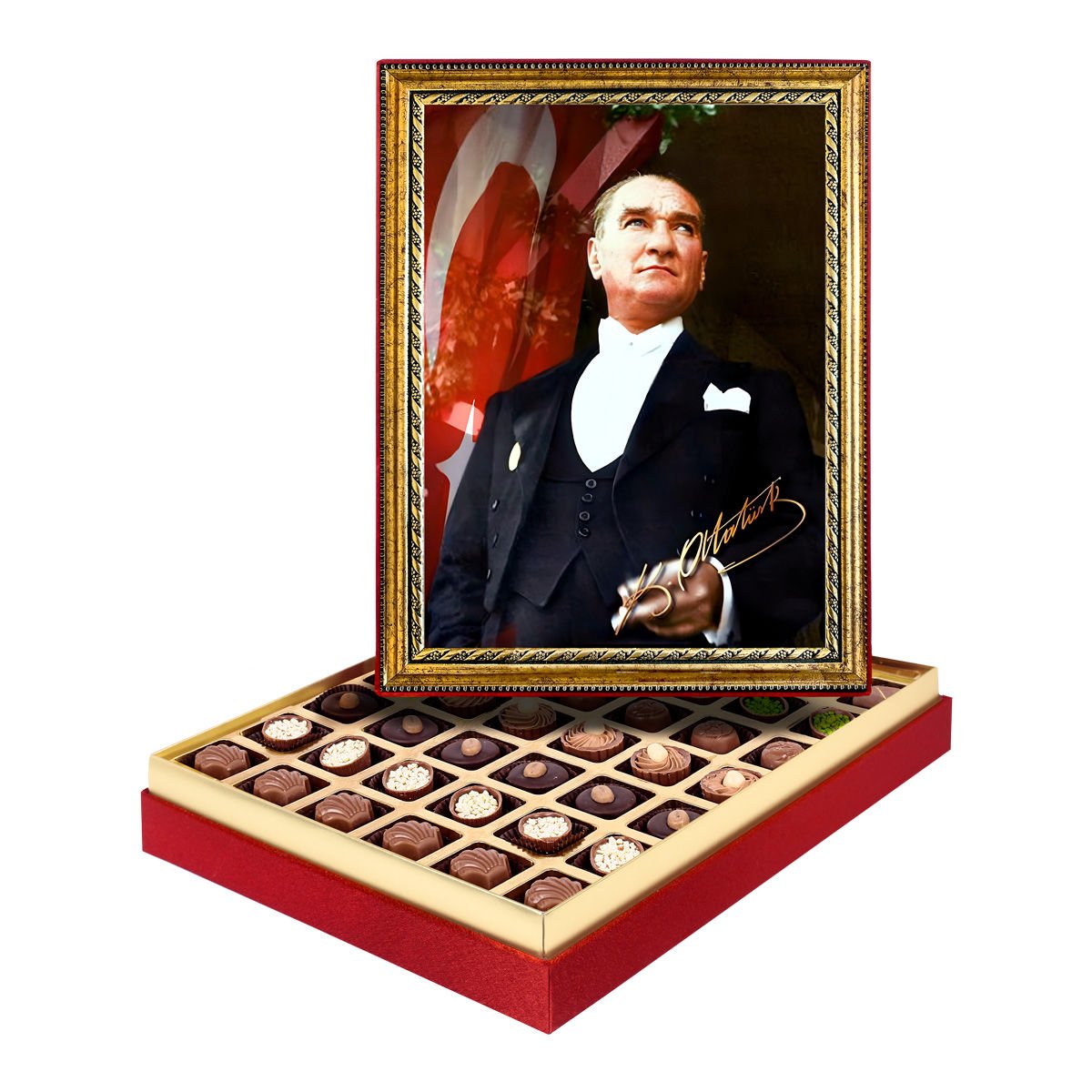 Atatürk ve İmzası Çerçeveli Tablo Kutu Spesiyal Çikolatalı