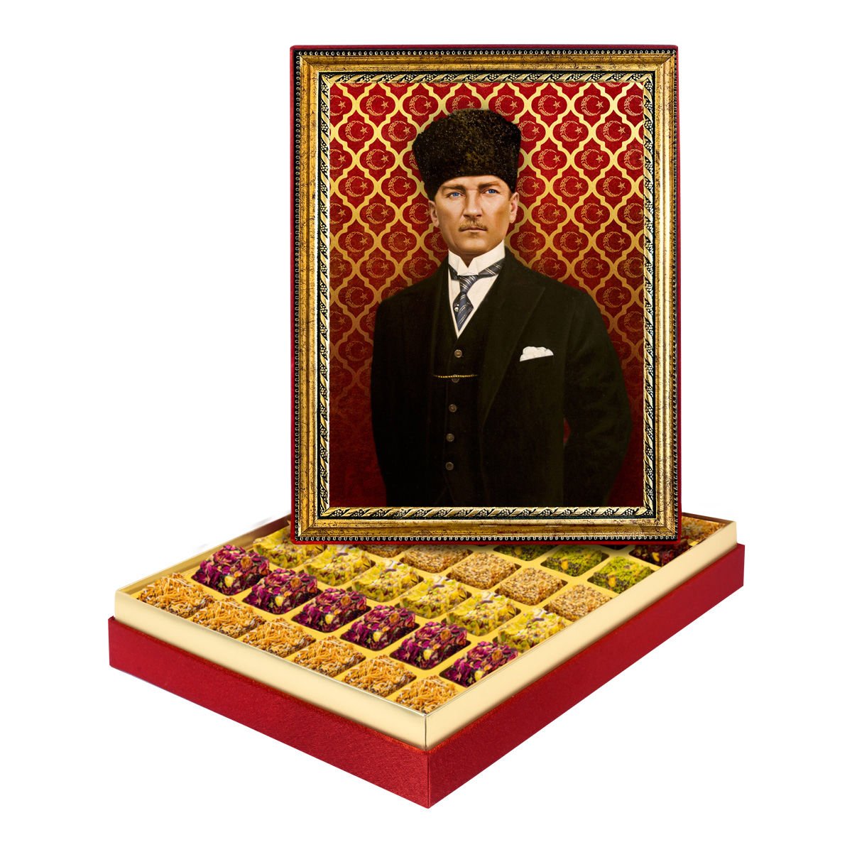 Kalpaklı Atatürk Çerçeveli Tablo Kutu Lüks Lokumlu