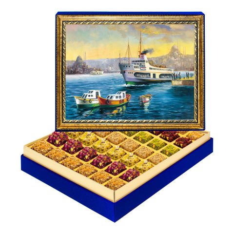 Boğazda Vapur Çerçeveli Tablo Kutu Lüks Lokumlu