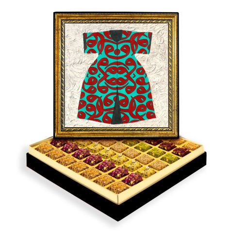 Vavlı Kaftan Çerçeveli Tablo Kutu Lüks Lokumlu