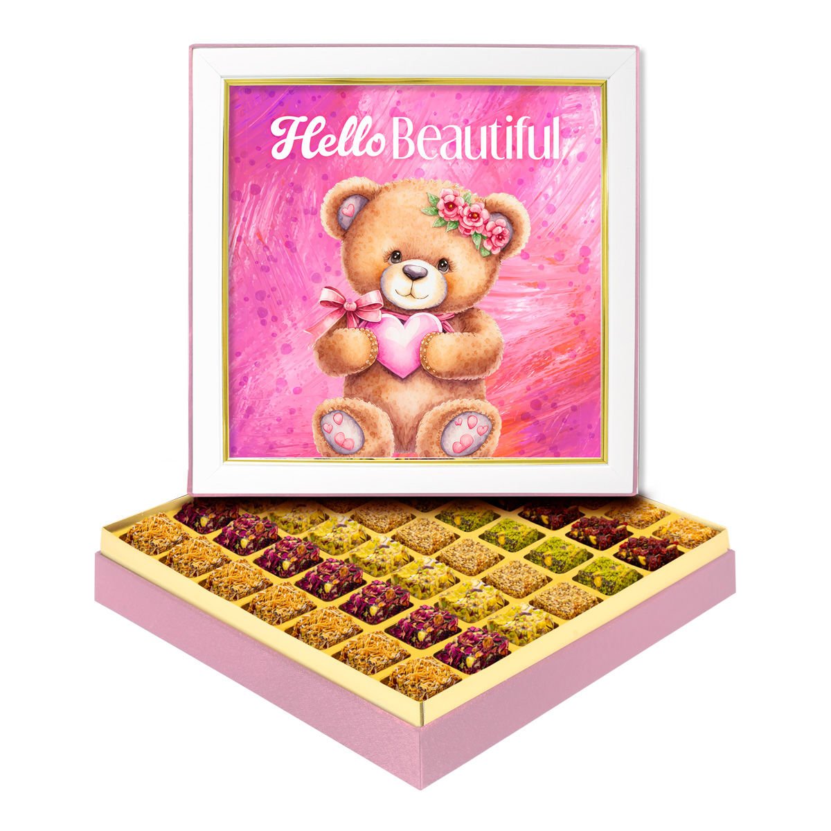 Pembe Ayıcık Çerçeveli Bebek Kutusu Lüks Lokumlu