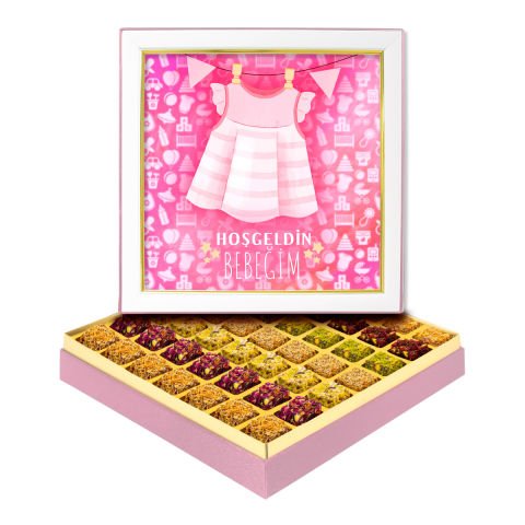 Pembe Elbise Çerçeveli Bebek Kutusu Lüks Lokumlu