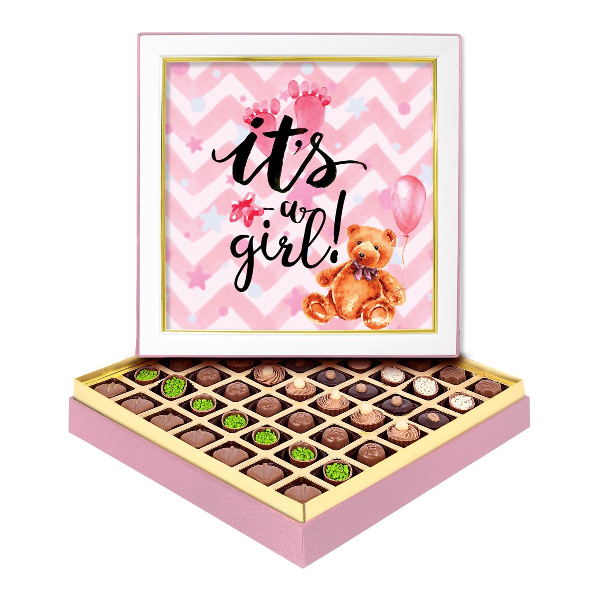It's a Girl Çerçeveli Bebek Kutusu Spesiyal Çikolatalı