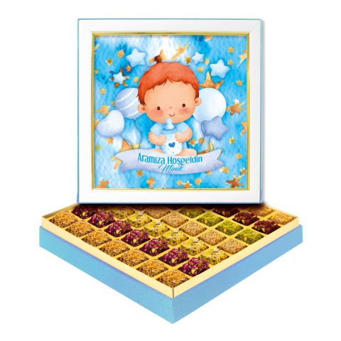 Minik Erkek Çerçeveli Bebek Kutusu Lüks Lokumlu