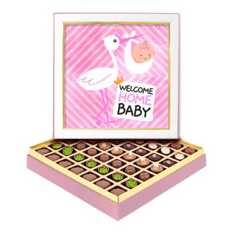 Pembe Leylek Çerçeveli Bebek Kutusu Spesiyal Çikolatalı