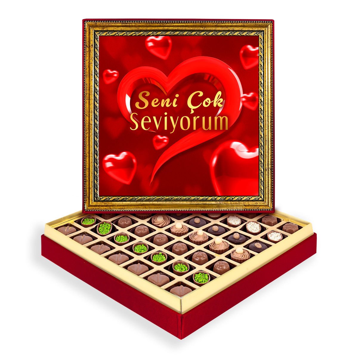 Seni Çok Seviyorum Çerçeveli Tablo Kutu Spesiyal Çikolatalı