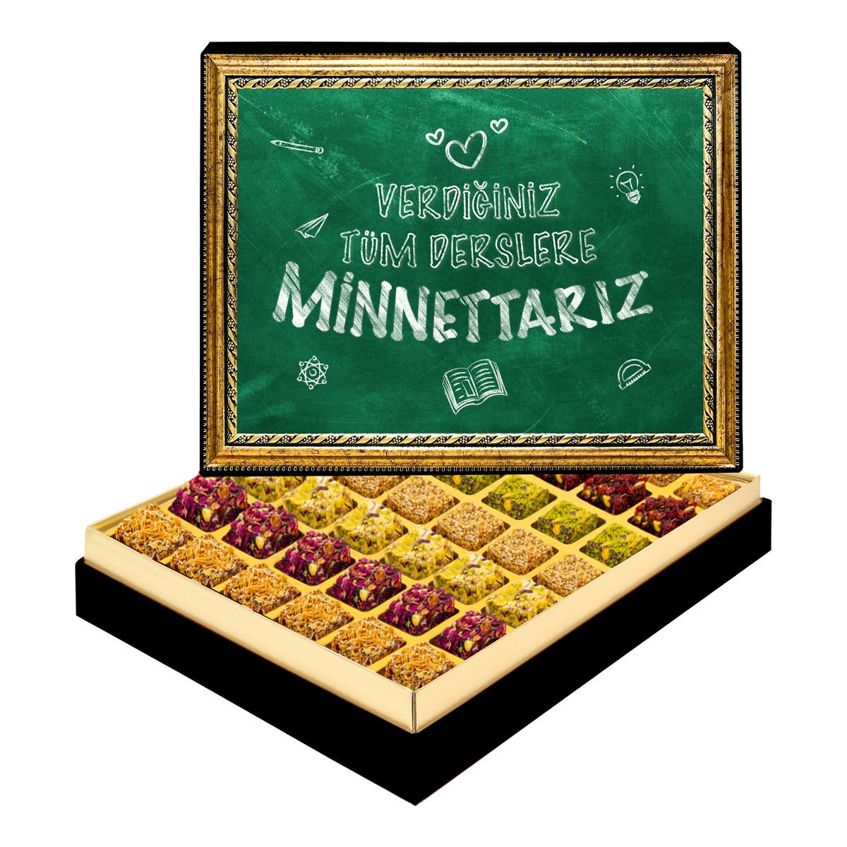Minnettarız Öğretmenim Çerçeveli Tablo Kutu Lüks Lokumlu
