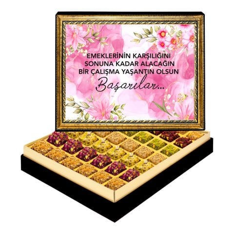 Çiçekli Yeni İş Çerçeveli Tablo Kutu Lüks Lokumlu