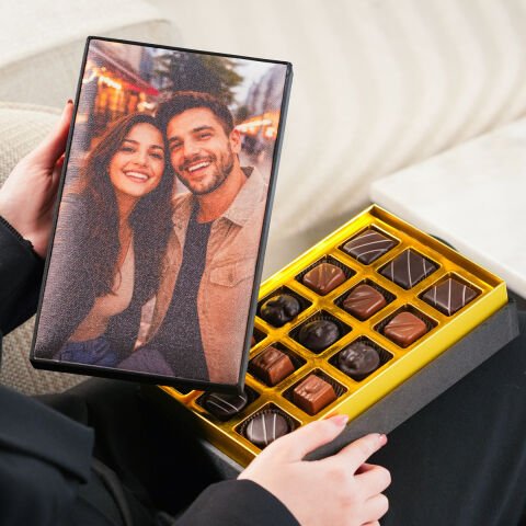 Kanvas Baskılı Sevgililer Günü Çikolata Kutusu Küçük Boy (180 gr.)