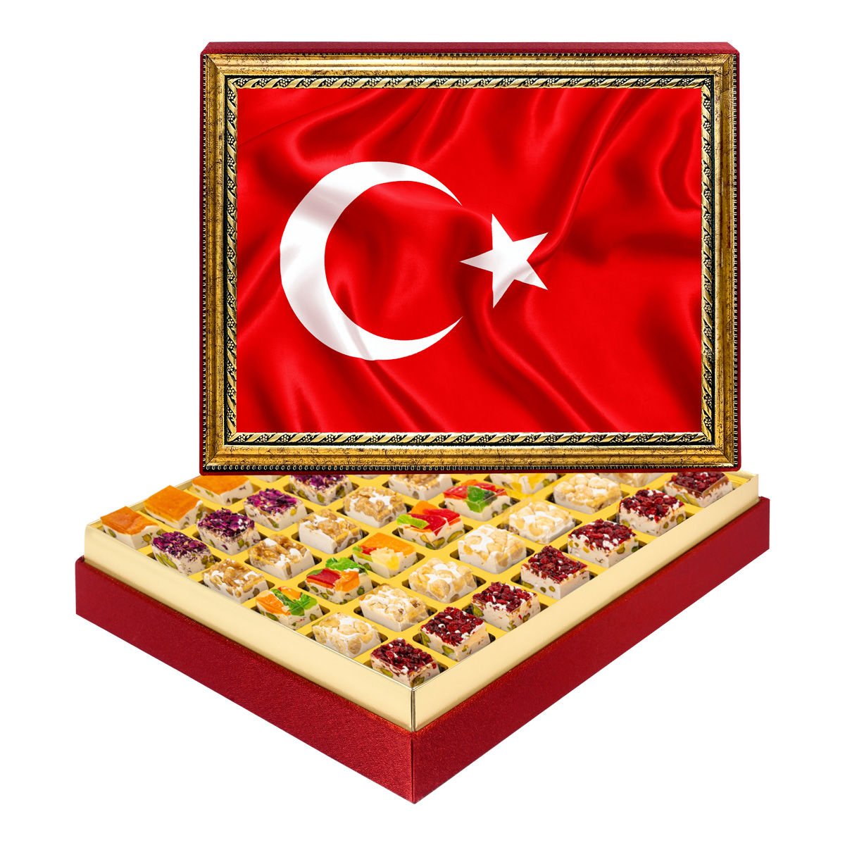 Türk Bayrağı  Çerçeveli Tablo Kutuda Çerezli Nugat