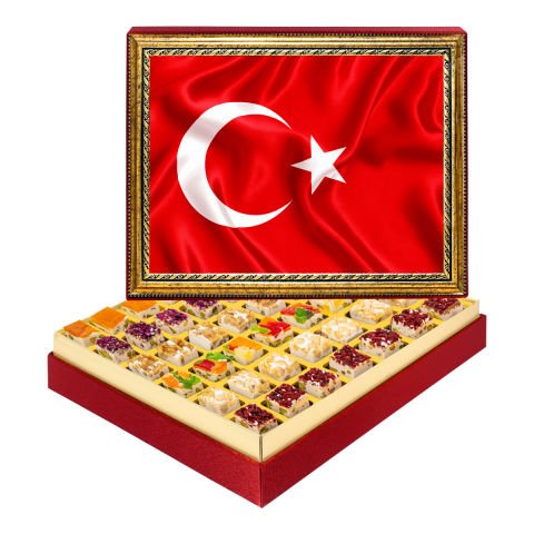 Türk Bayrağı  Çerçeveli Tablo Kutuda Çerezli Nugat