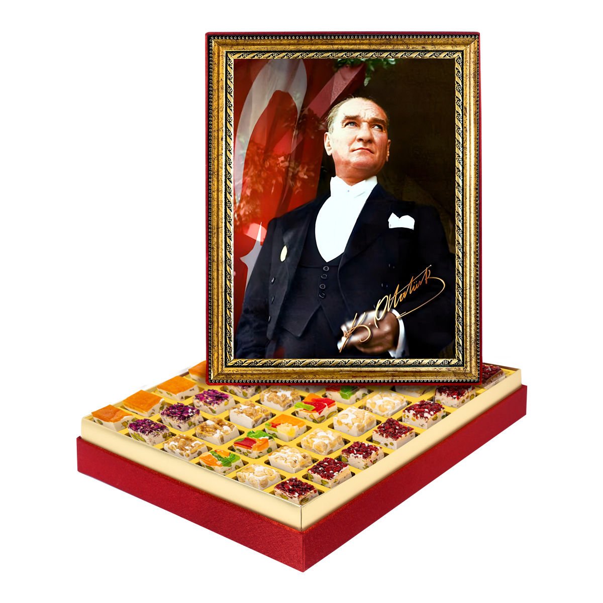 Atatürk ve İmzası  Çerçeveli Tablo Kutuda Çerezli Nugat