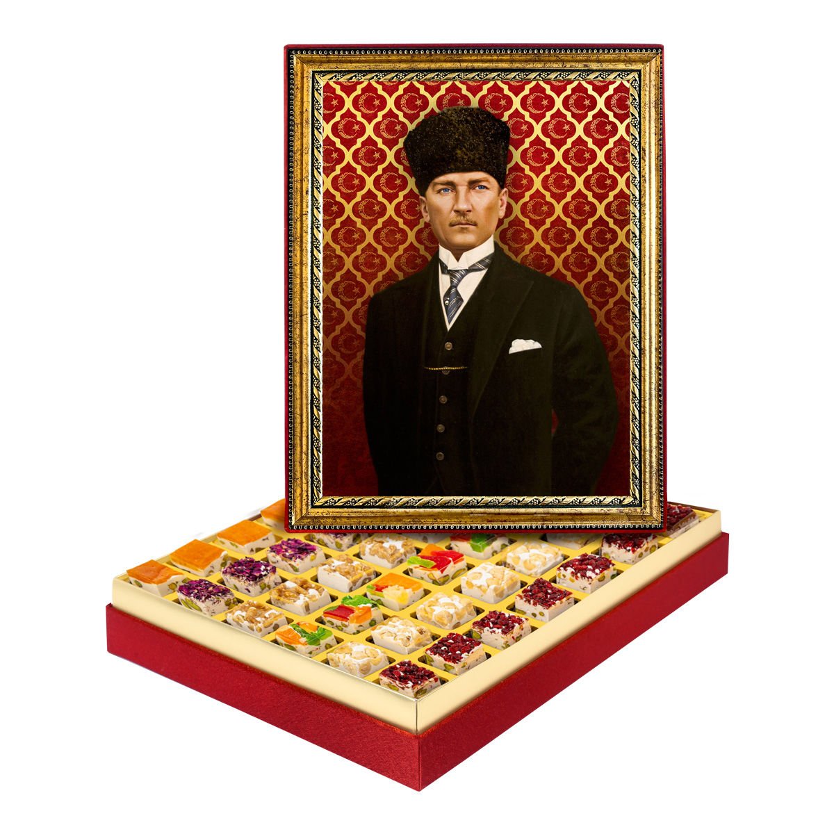 Kalpaklı Atatürk  Çerçeveli Tablo Kutuda Çerezli Nugat