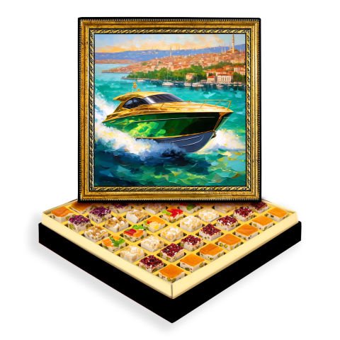 Lüks Tekne Çerçeveli Tablo Kutuda Çerezli Nugat