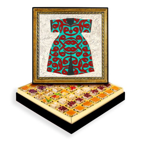 Vavlı Kaftan Çerçeveli Tablo Kutuda Çerezli Nugat