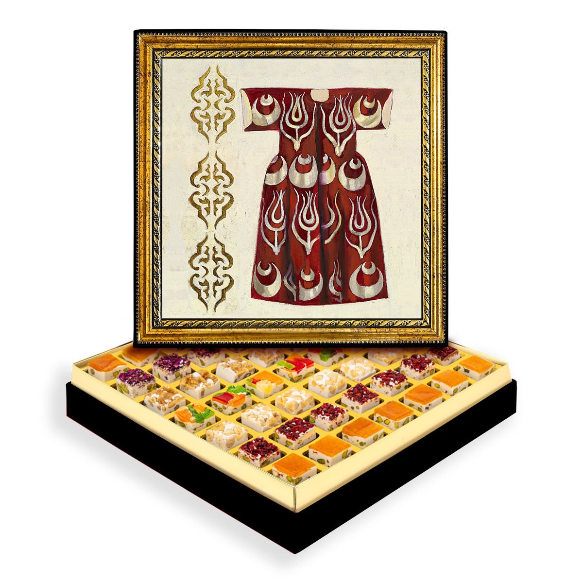 Laleli Kaftan Çerçeveli Tablo Kutuda Çerezli Nugat