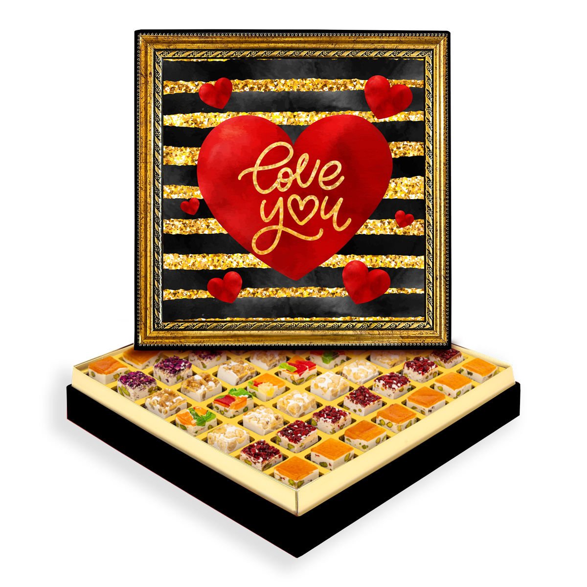 Love You Çerçeveli Tablo Kutuda Çerezli Nugat