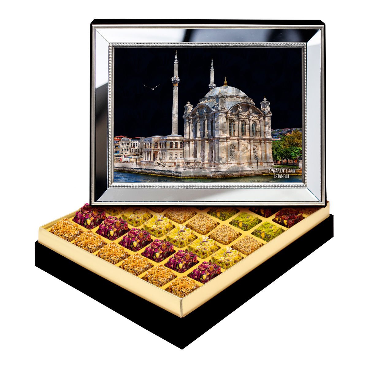 Ayna Çerçeveli Ortaköy Camii Kutusu Lüks Lokumlu